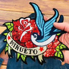 Load image into Gallery viewer, Beautiful Large Flower and Bird Patch appliqué