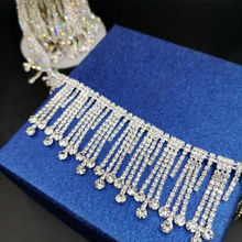Load image into Gallery viewer, Crystal Rhinestone Tassel Trim 3 Tier Fringe