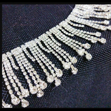 Load image into Gallery viewer, Crystal Rhinestone Tassel Trim 3 Tier Fringe