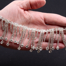 Load image into Gallery viewer, Crystal Rhinestone Tassel Trim 3 Tier Fringe