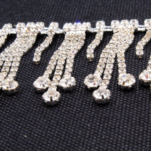 Load image into Gallery viewer, Crystal Rhinestone Tassel Trim 3 Tier Fringe