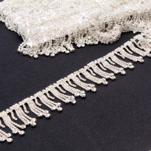 Load image into Gallery viewer, Crystal Rhinestone Tassel Trim 3 Tier Fringe