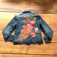 Load image into Gallery viewer, Large Bright Red Embroidered and Lace Peacock Applique  Patch
