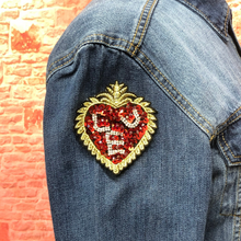 Load image into Gallery viewer, Delicate Embroidered & Beaded Sequin  Heart Applique 2 Piece Patches