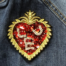 Load image into Gallery viewer, Delicate Embroidered & Beaded Sequin  Heart Applique 2 Piece Patches