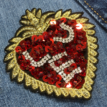 Load image into Gallery viewer, Delicate Embroidered & Beaded Sequin  Heart Applique 2 Piece Patches