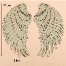 Load image into Gallery viewer, 1 Pair of Iron on Silver Gold or Black Sequin Lace Appliques Angel Wings