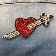 Load image into Gallery viewer, Crystal Embellished Love Heart & Dagger Applique Patch