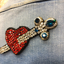 Load image into Gallery viewer, Crystal Embellished Love Heart & Dagger Applique Patch