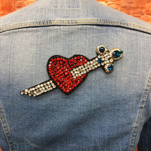 Load image into Gallery viewer, Crystal Embellished Love Heart & Dagger Applique Patch