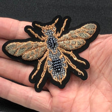 Load image into Gallery viewer, 2 Bee Patch Large Handmade Copper Coloured or Silver 3D Beaded Bee Patch Appliqué