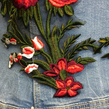 Load image into Gallery viewer, 2 x Large Embroidered Roses On A Lace Backing Flower Patch Appliqué
