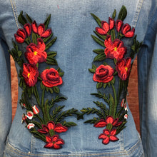 Load image into Gallery viewer, 2 x Large Embroidered Roses On A Lace Backing Flower Patch Appliqué