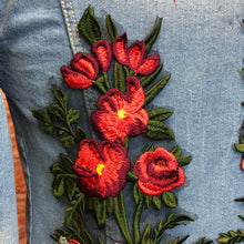 Load image into Gallery viewer, 2 x Large Embroidered Roses On A Lace Backing Flower Patch Appliqué