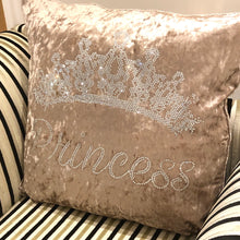 Load image into Gallery viewer, Dmc Crushed Velvet Rhinestone Princess and Drama Queen Cushion Pillow With Tiara