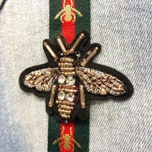 Load image into Gallery viewer, 2 Pieces Handmade 3D Bee Applique Patch Crystal Beaded Honey Bee Insect