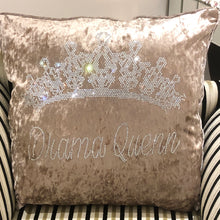 Load image into Gallery viewer, Dmc Crushed Velvet Rhinestone Princess and Drama Queen Cushion Pillow With Tiara