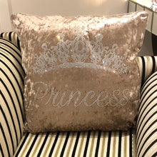 Load image into Gallery viewer, Dmc Crushed Velvet Rhinestone Princess and Drama Queen Cushion Pillow With Tiara