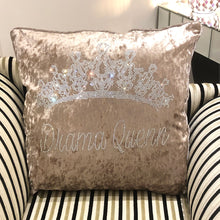 Load image into Gallery viewer, Dmc Crushed Velvet Rhinestone Princess and Drama Queen Cushion Pillow With Tiara