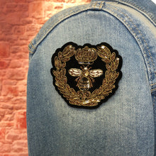 Load image into Gallery viewer, 2 Handmade 3D Gold Bee & Crown Patch Applique