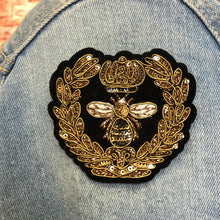 Load image into Gallery viewer, 2 Handmade 3D Gold Bee & Crown Patch Applique