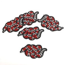 Load image into Gallery viewer, Embroidered Red Snake Iron on Applique Patch 2 pieces