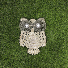 Load image into Gallery viewer, Large Owl Gold Thread on a Black Lace Backing Applique Patch