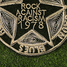 Load image into Gallery viewer, Large Rock Against Racism  Gold Thread On a Black Lace Backing Applique Patch