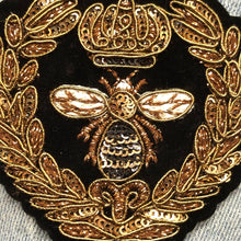 Load image into Gallery viewer, 2 Handmade 3D Gold Bee & Crown Patch Applique
