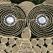 Load image into Gallery viewer, Large Owl Gold Thread on a Black Lace Backing Applique Patch