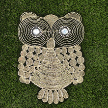 Load image into Gallery viewer, Large Owl Gold Thread on a Black Lace Backing Applique Patch
