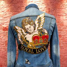 Load image into Gallery viewer, Very large Flute Playing Cherub Embroidered Royal Love Applique Tapestry Patch