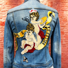 Load image into Gallery viewer, Very large Tapestry Angel Cherub & Crown Embroidered L' amore Applique Patch
