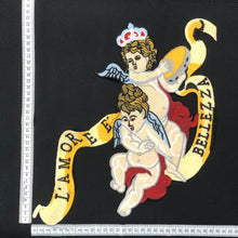 Load image into Gallery viewer, Very large Tapestry Angel Cherub & Crown Embroidered L' amore Applique Patch