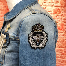 Load image into Gallery viewer, 2 Handmade 3D Grey and Gold Bee Iron on Patch