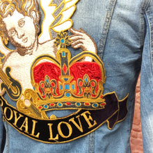 Load image into Gallery viewer, Very large Flute Playing Cherub Embroidered Royal Love Applique Tapestry Patch