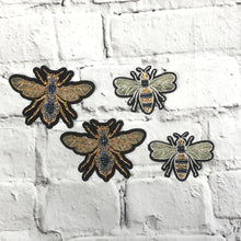 Load image into Gallery viewer, 2 Bee Patch Large Handmade Copper Coloured or Silver 3D Beaded Bee Patch Appliqué