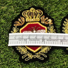 Load image into Gallery viewer, 2 Shield Style Patch With Bee on Red Velvet Crown Applique
