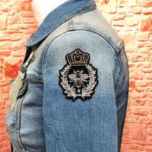 Load image into Gallery viewer, 2 Handmade 3D Grey and Gold Bee Iron on Patch