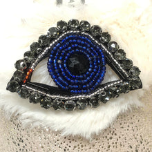 Load image into Gallery viewer, Evil Eye Dark Blue With Grey Stones Crystal Embellished  Appliqué Patch