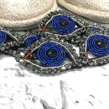Load image into Gallery viewer, Evil Eye Dark Blue With Grey Stones Crystal Embellished  Appliqué Patch