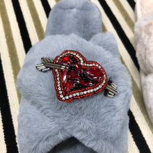Load image into Gallery viewer, Women's Fluffy Slippers With Sparkly Embellished Arrow Heart