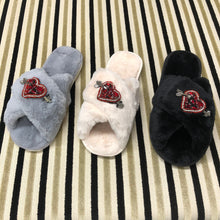 Load image into Gallery viewer, Women's Fluffy Slippers With Sparkly Embellished Arrow Heart