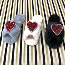 Load image into Gallery viewer, Women's Fluffy Slippers With Sparkly Embellished Heart