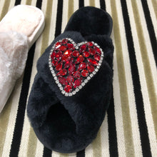 Load image into Gallery viewer, Women's Fluffy Slippers With Sparkly Embellished Heart