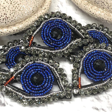 Load image into Gallery viewer, Evil Eye Dark Blue With Grey Stones Crystal Embellished  Appliqué Patch