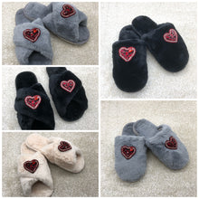 Load image into Gallery viewer, Women's Fluffy Slippers With Sparkly Cute Hearts