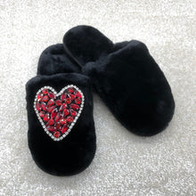 Load image into Gallery viewer, Women's Fluffy Slippers With Sparkly Embellished Heart