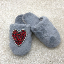 Load image into Gallery viewer, Women's Fluffy Slippers With Sparkly Embellished Heart
