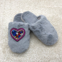 Load image into Gallery viewer, Women's Fluffy Slippers With Sparkly Embellished Colourful Heart